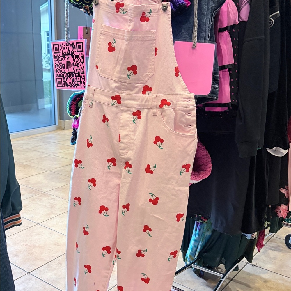 Pink Overalls with Cherries